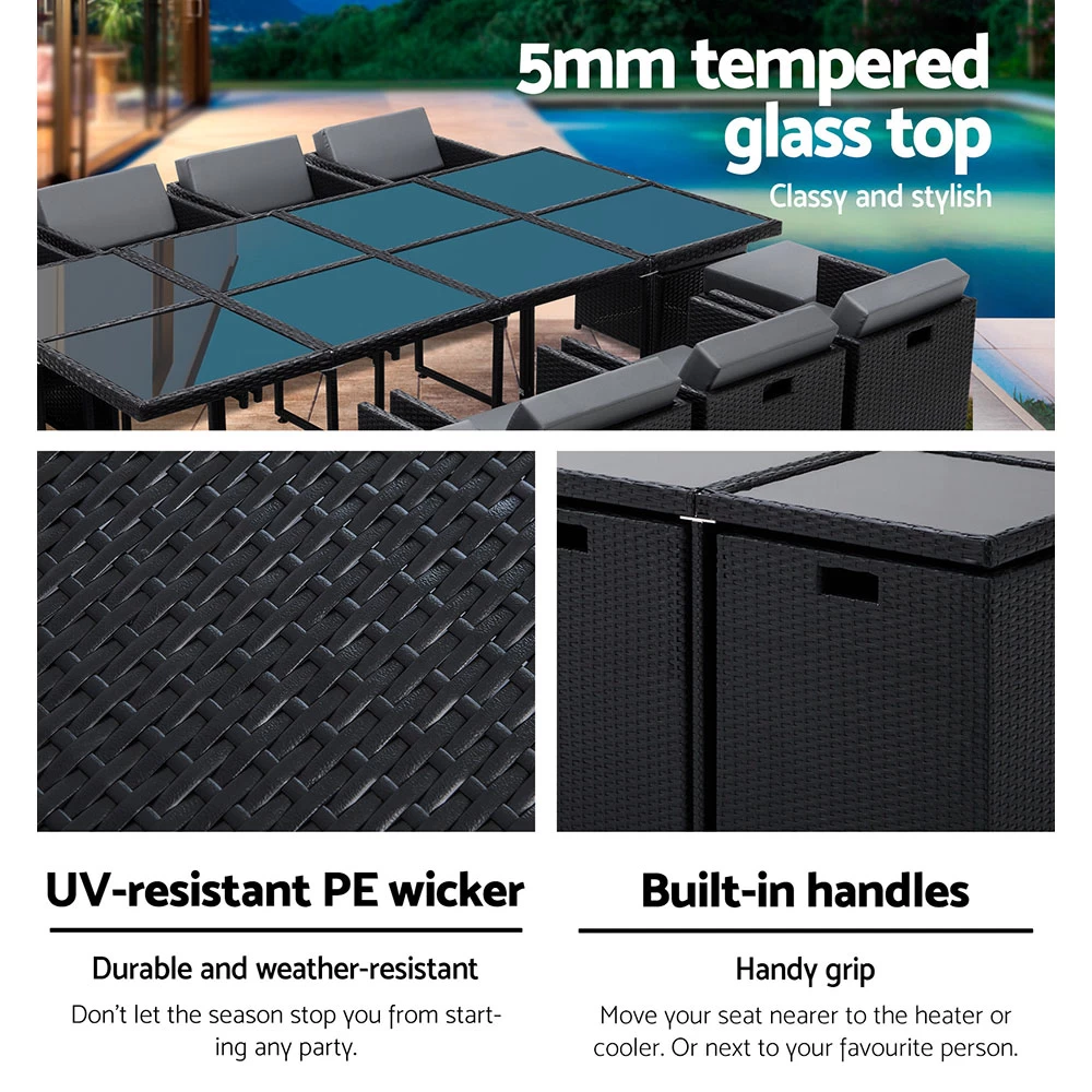 Gardeon 13 Piece Outdoor Dining Set - Black - Image 6