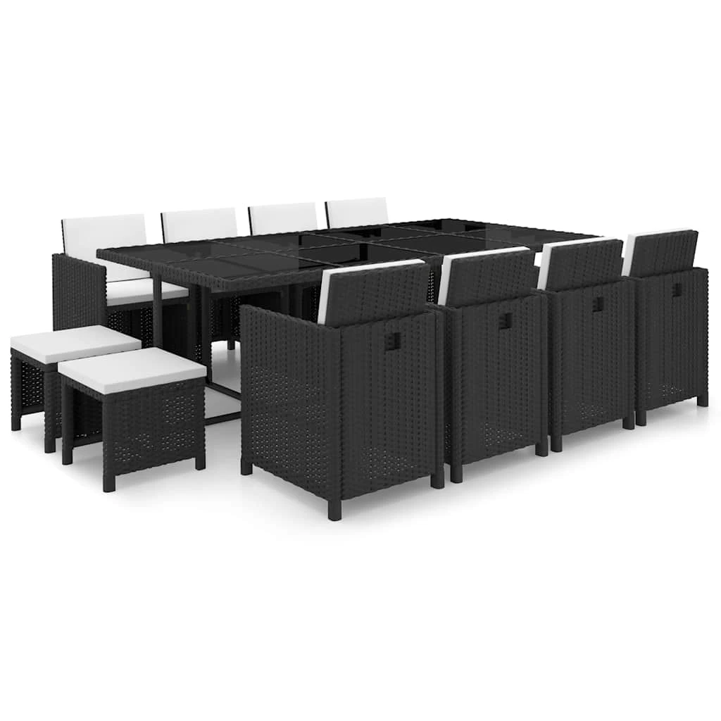 13 Piece Outdoor Dining Set With Cushions Poly Rattan Black VidaXL - Image 2