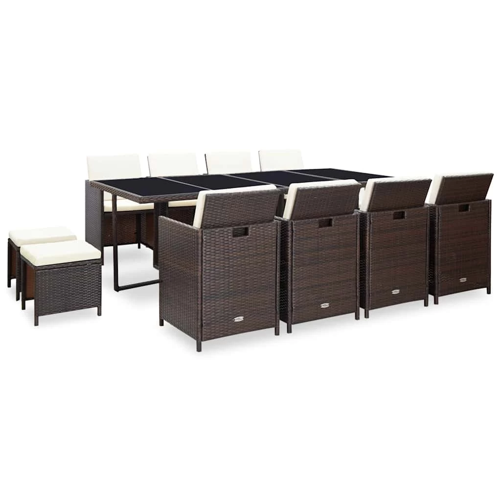 13 Piece Outdoor Dining Set With Cushions Poly Rattan Brown VidaXL - Image 2