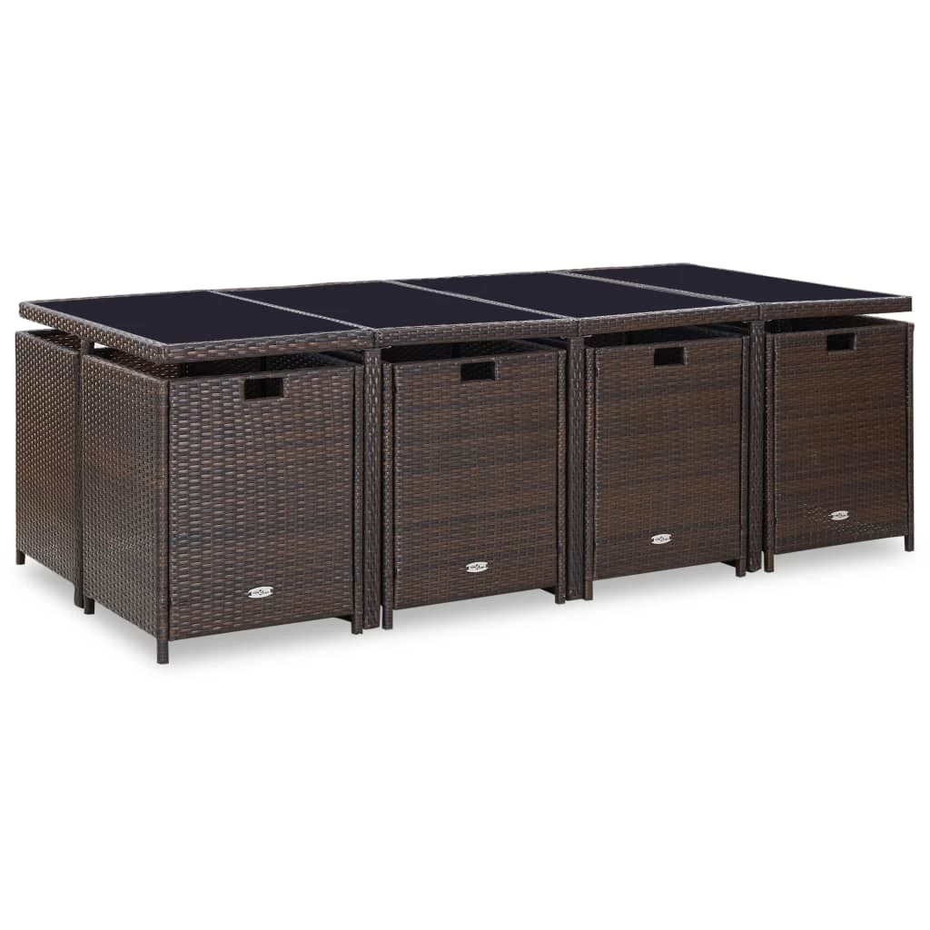 13 Piece Outdoor Dining Set With Cushions Poly Rattan Brown VidaXL - Image 4