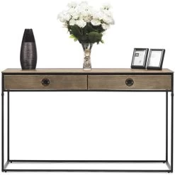 2 Drawer Industrial Iron Console Table In Dull Gold