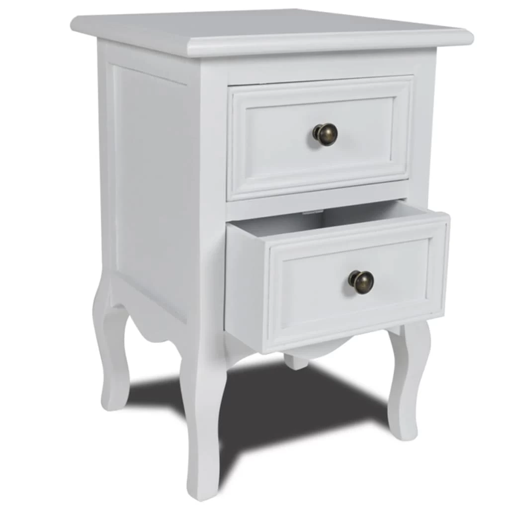 Nightstand With 2 Drawers MDF White VidaXL