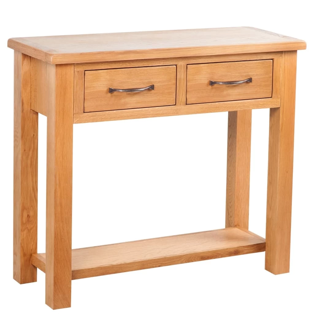 Console Table With 2 Drawers 83x30x73 Cm Solid Oak Wood VidaXL