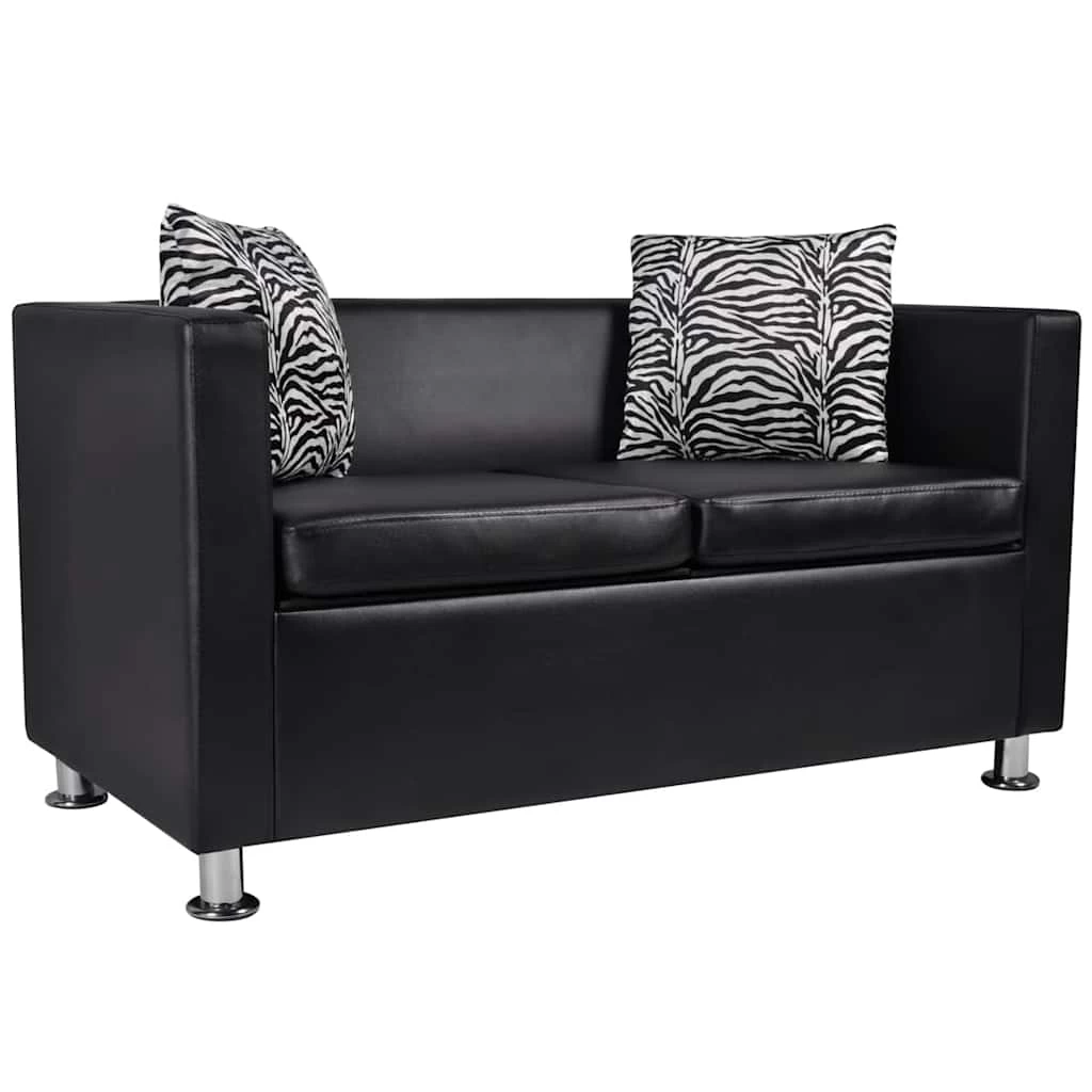 Sofa 2-Seater Artificial Leather Black VidaXL - Image 2