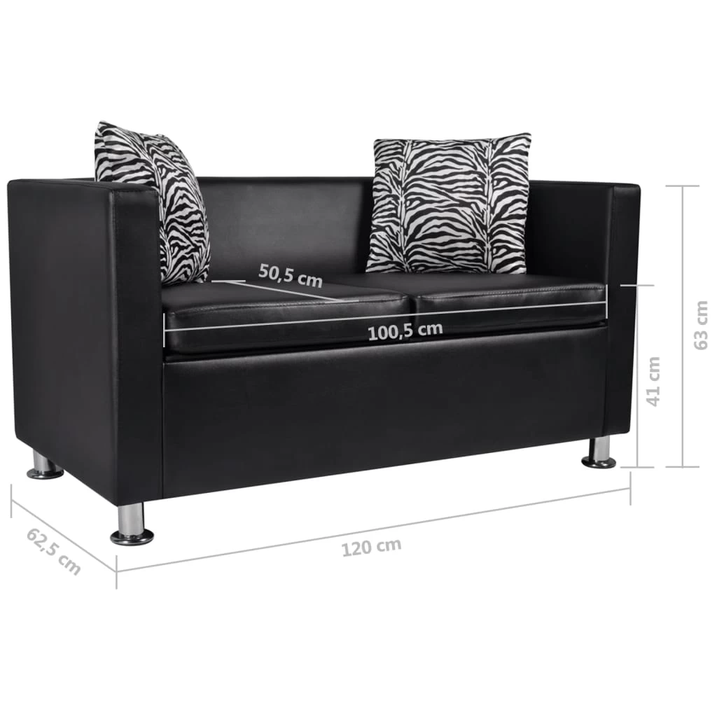 Sofa 2-Seater Artificial Leather Black VidaXL - Image 5