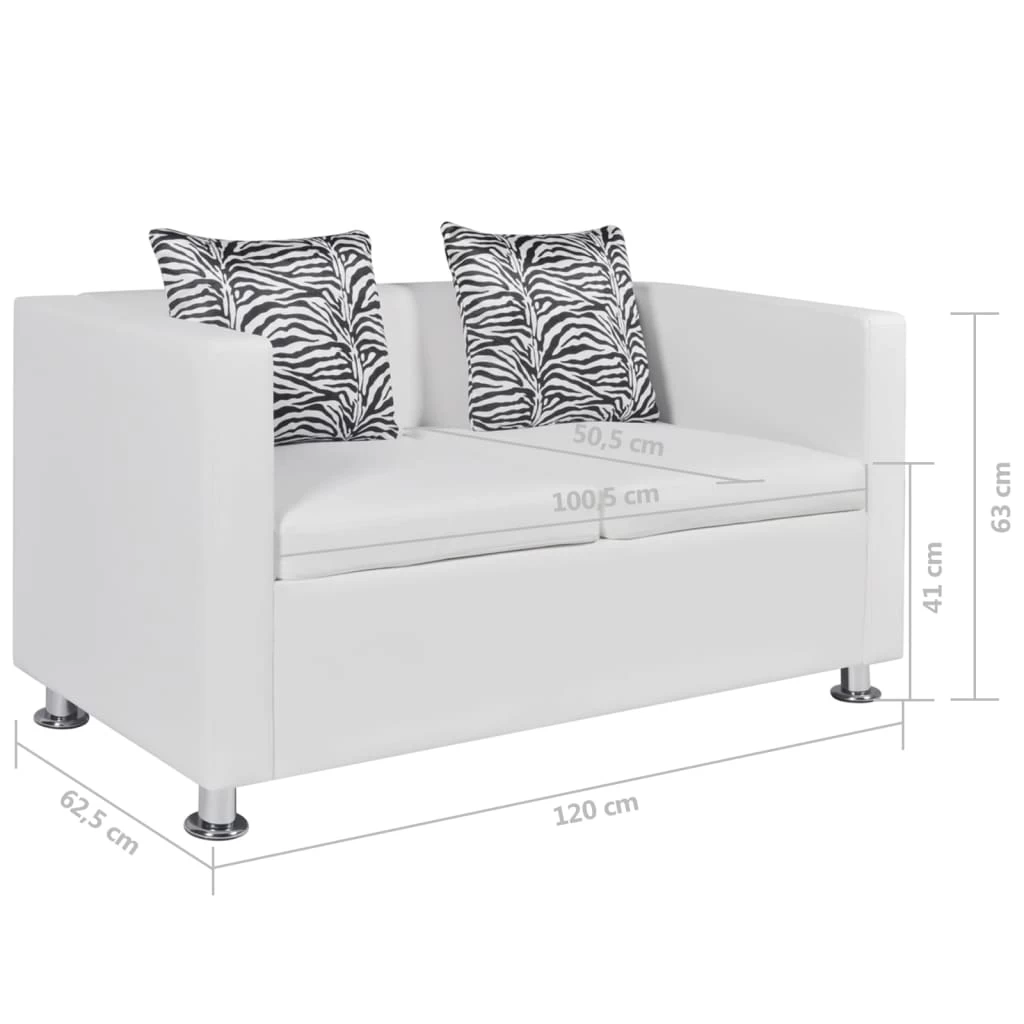 Sofa 2-Seater Artificial Leather White VidaXL - Image 5