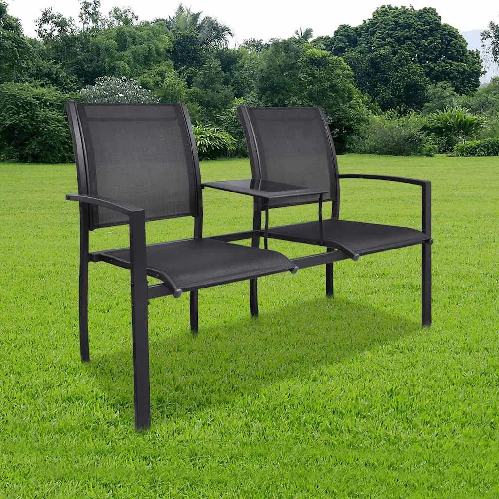 2 Seater Garden Bench 131 Cm Steel And Textilene Black VidaXL