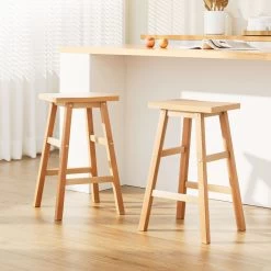 Artiss 2 X Wooden Kitchen Bar Stools Bar Stool Chairs Barstools Nature