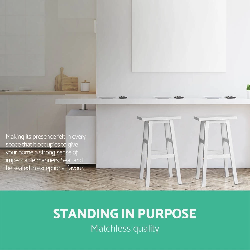 Artiss 2 X Wooden Kitchen Bar Stools Bar Stool Chairs Barstools White - Image 5