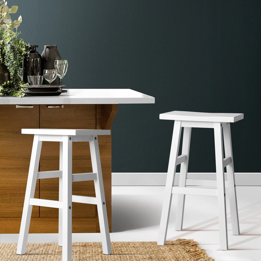 Artiss 2 X Wooden Kitchen Bar Stools Bar Stool Chairs Barstools White - Image 8