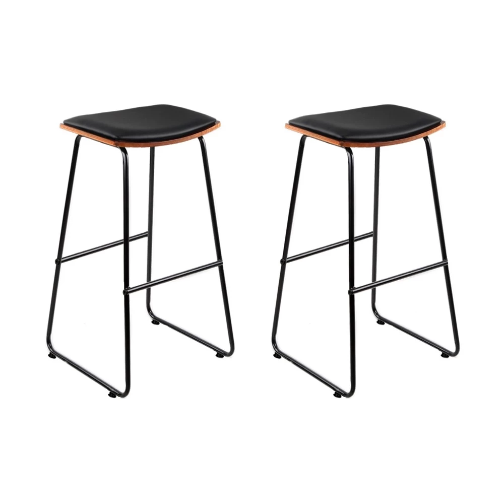 Artiss 2x Wooden Bar Stools Kitchen Bar Stool Counter Chairs Leather Black - Image 2