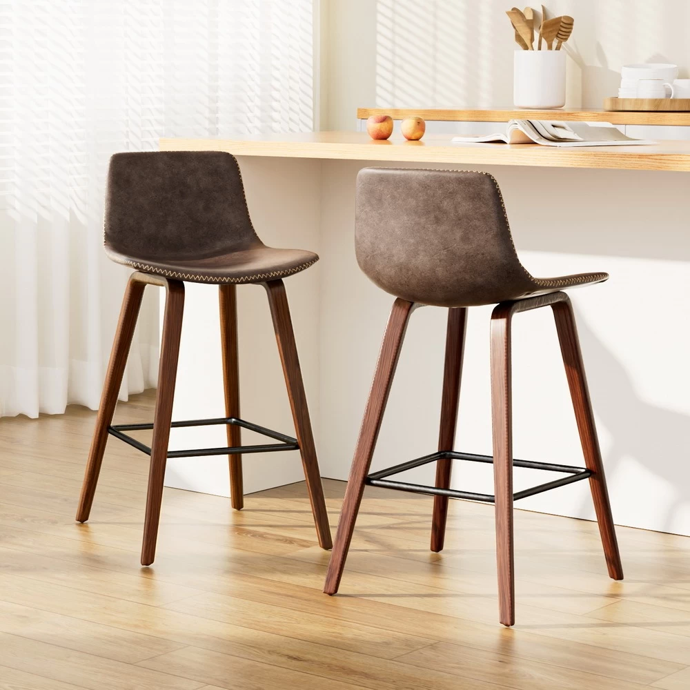 Artiss 2x Wooden Bar Stools Kitchen Stool Dining Chair Walnut