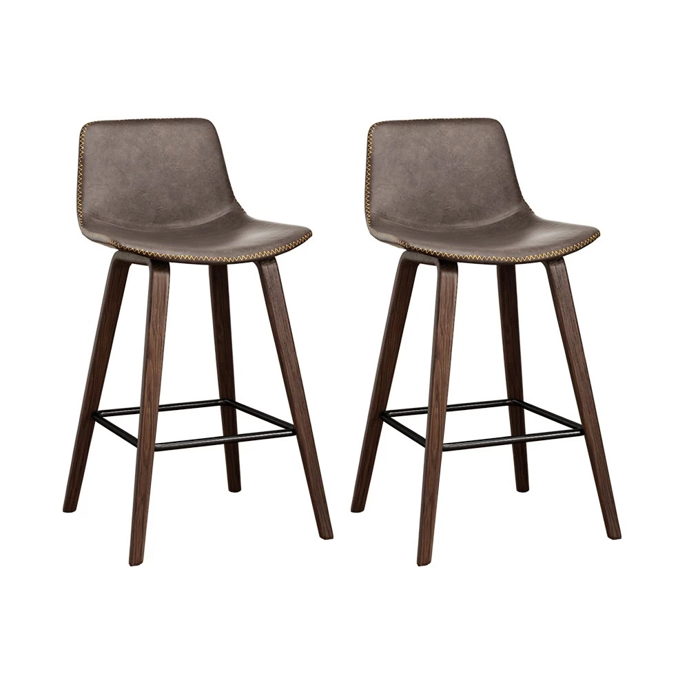Artiss 2x Wooden Bar Stools Kitchen Stool Dining Chair Walnut - Image 2