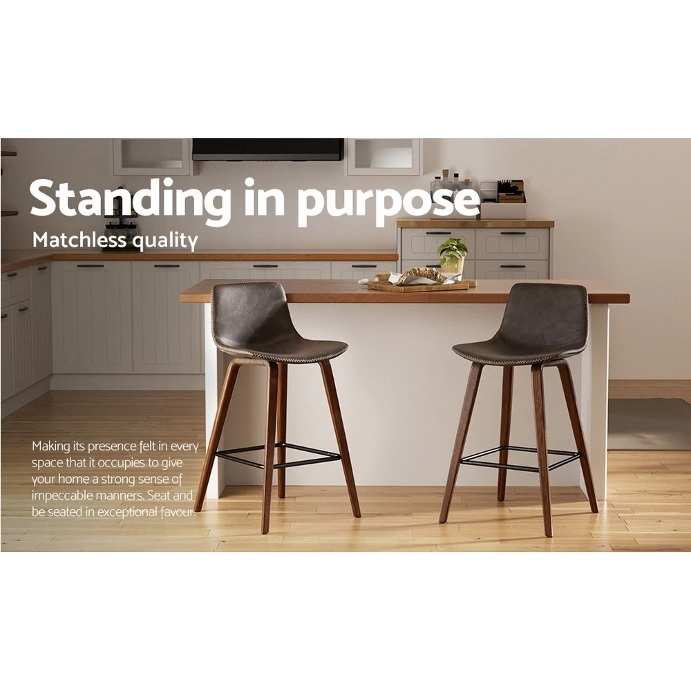 Artiss 2x Wooden Bar Stools Kitchen Stool Dining Chair Walnut - Image 5