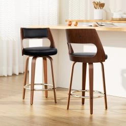 Artiss 2x Wooden Bar Stools Swivel Kitchen Dining Chair Black