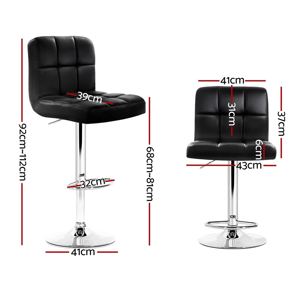 Artiss 2x Bar Stools Kitchen Chairs Swivel Leather Gas Lift Black - Image 3