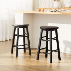 Artiss 2 X Wooden Bar Stools Bar Stool Dining Chairs Kitchen Black Barstools