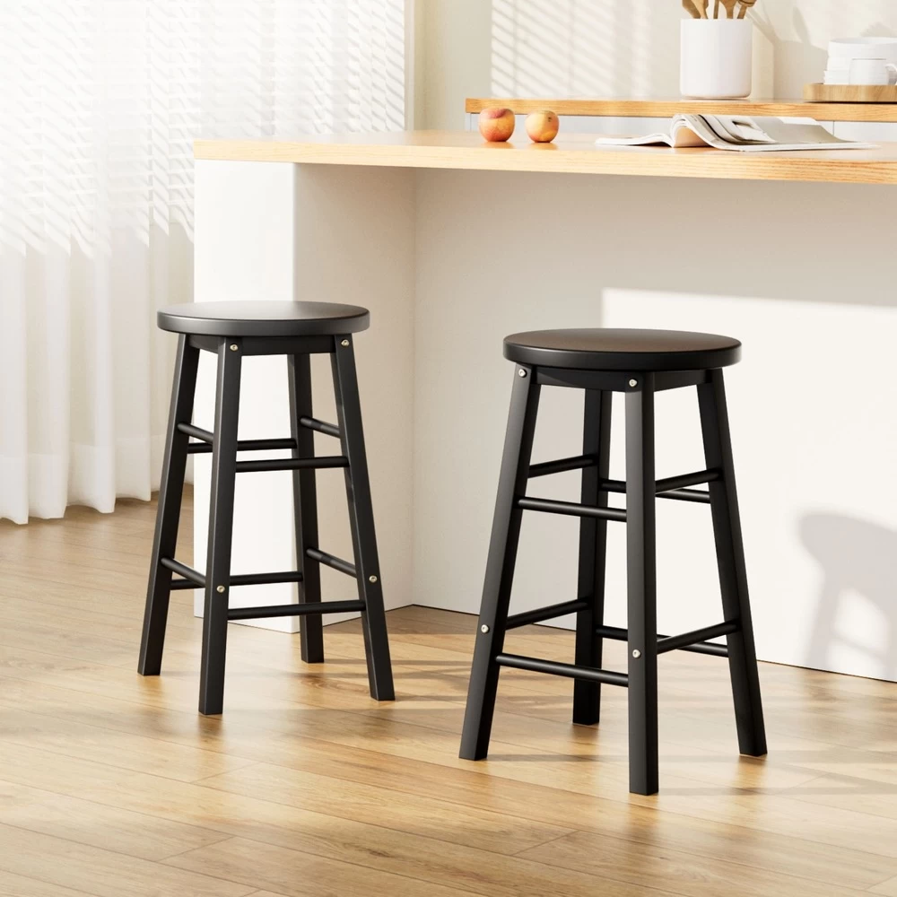 Artiss 2 X Wooden Bar Stools Bar Stool Dining Chairs Kitchen Black Barstools