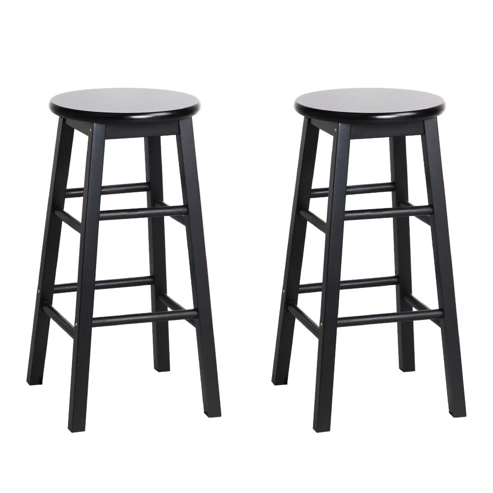 Artiss 2 X Wooden Bar Stools Bar Stool Dining Chairs Kitchen Black Barstools - Image 2