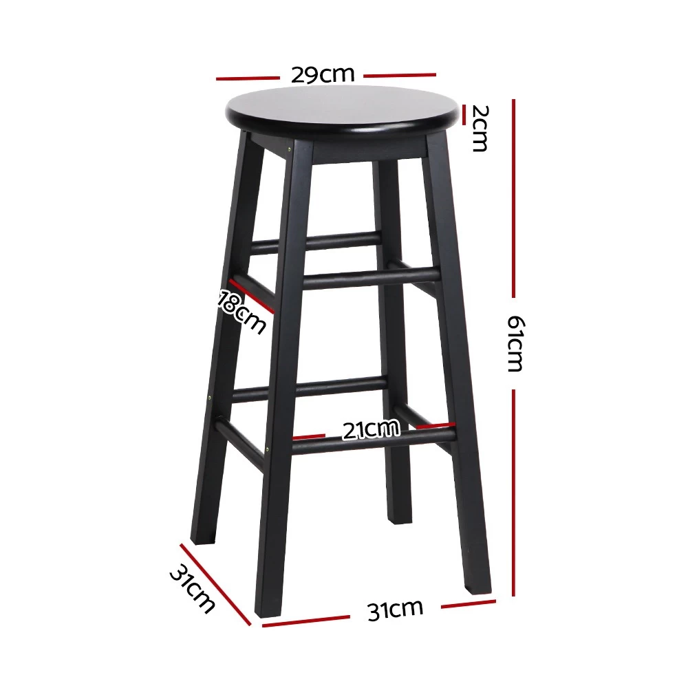 Artiss 2 X Wooden Bar Stools Bar Stool Dining Chairs Kitchen Black Barstools - Image 3