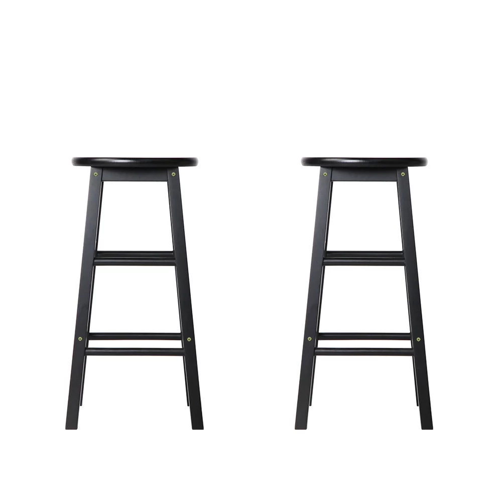 Artiss 2 X Wooden Bar Stools Bar Stool Dining Chairs Kitchen Black Barstools - Image 4