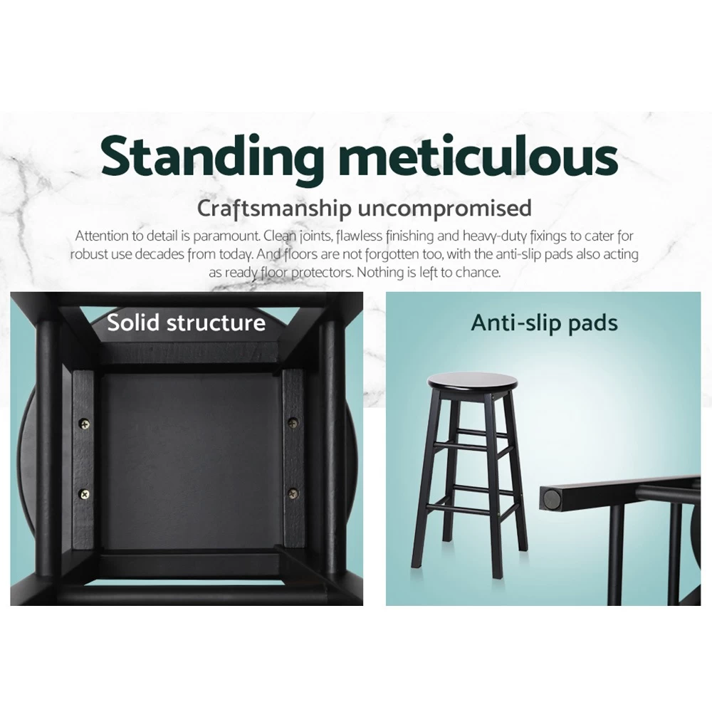 Artiss 2 X Wooden Bar Stools Bar Stool Dining Chairs Kitchen Black Barstools - Image 6