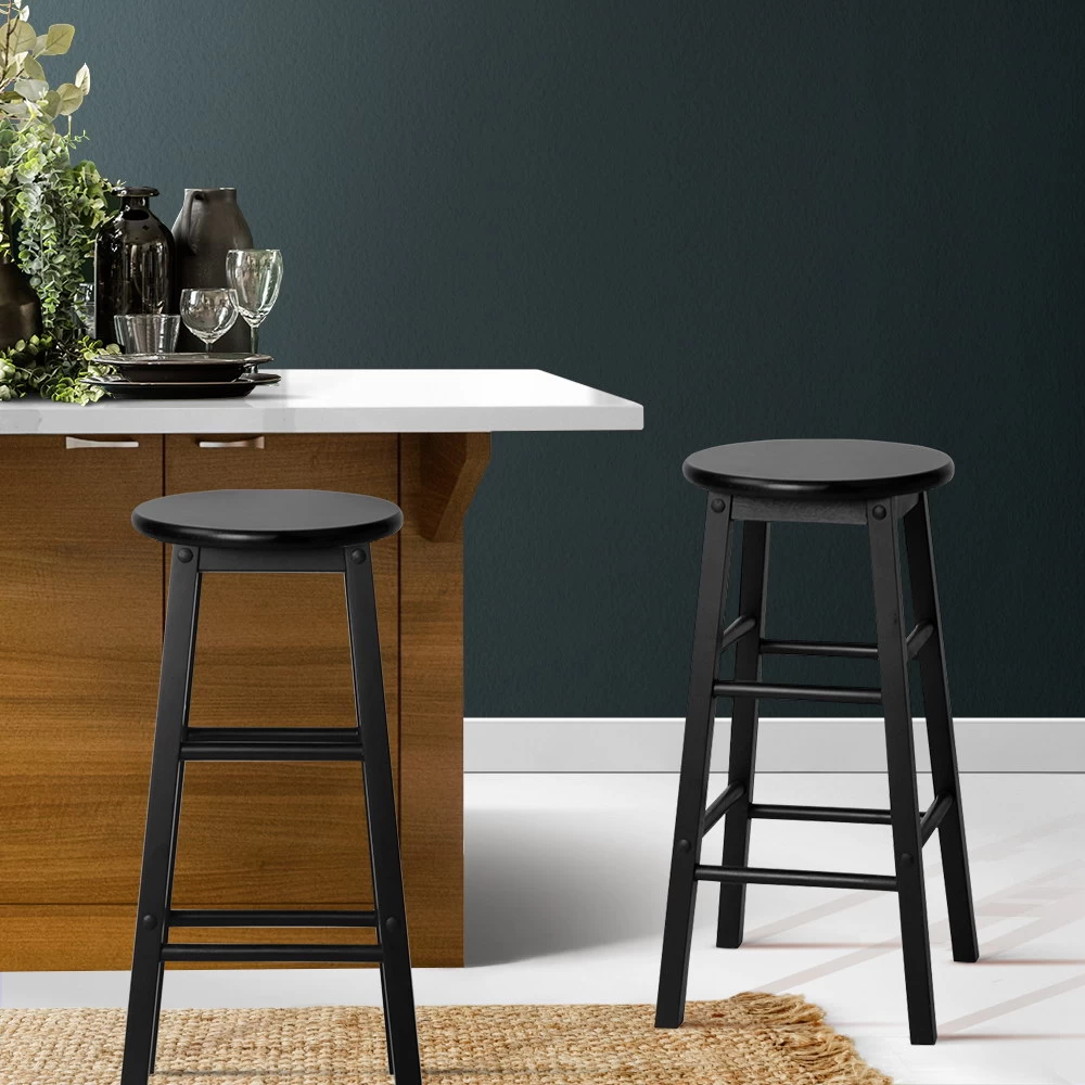 Artiss 2 X Wooden Bar Stools Bar Stool Dining Chairs Kitchen Black Barstools - Image 8