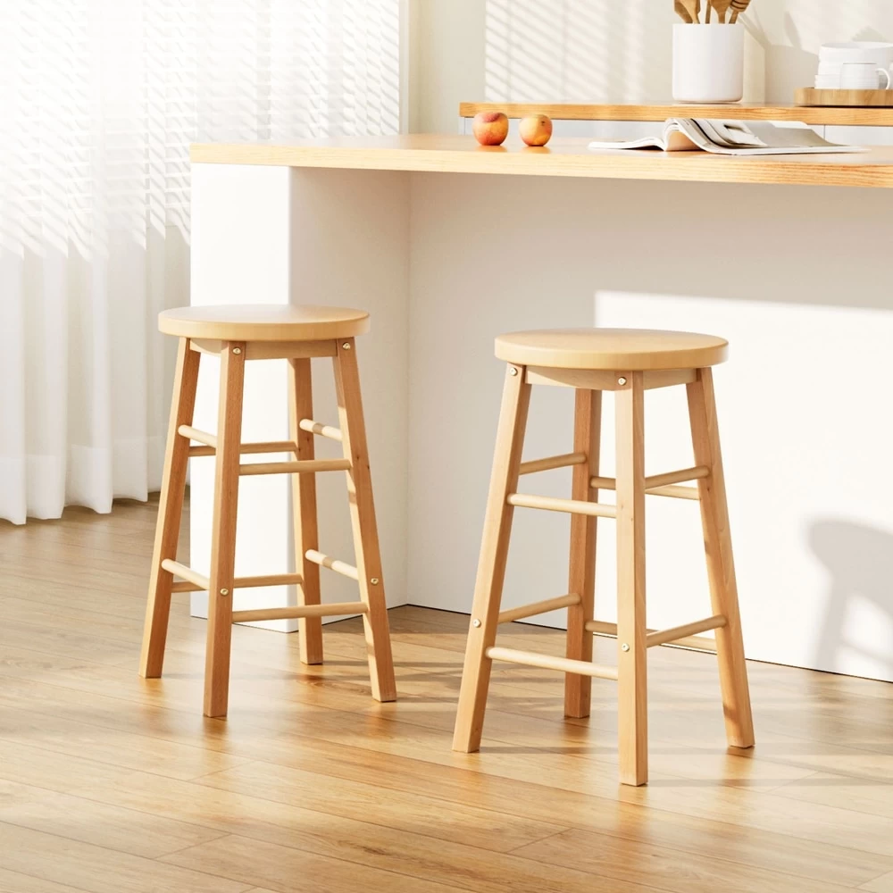 Artiss 2 X Wooden Bar Stools Bar Stool Dining Chairs Kitchen Nature Barstools