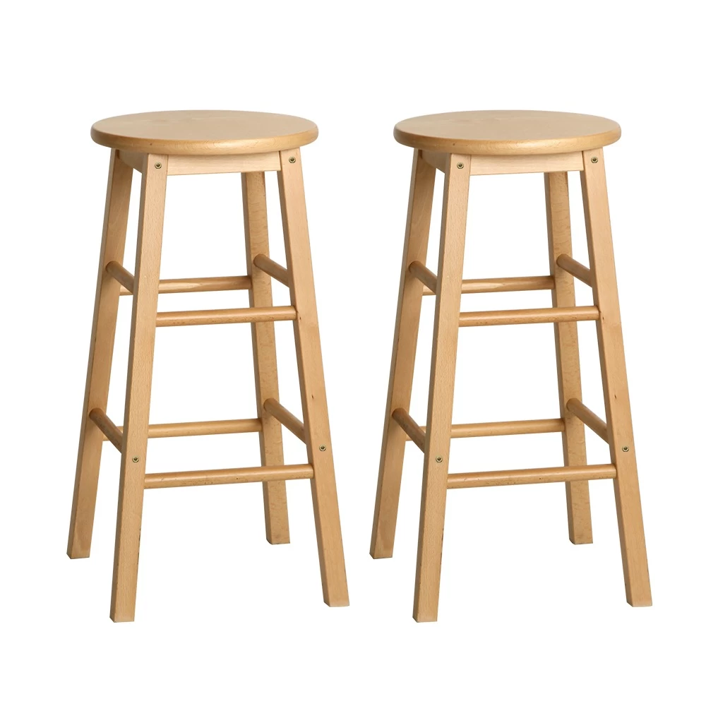 Artiss 2 X Wooden Bar Stools Bar Stool Dining Chairs Kitchen Nature Barstools - Image 2