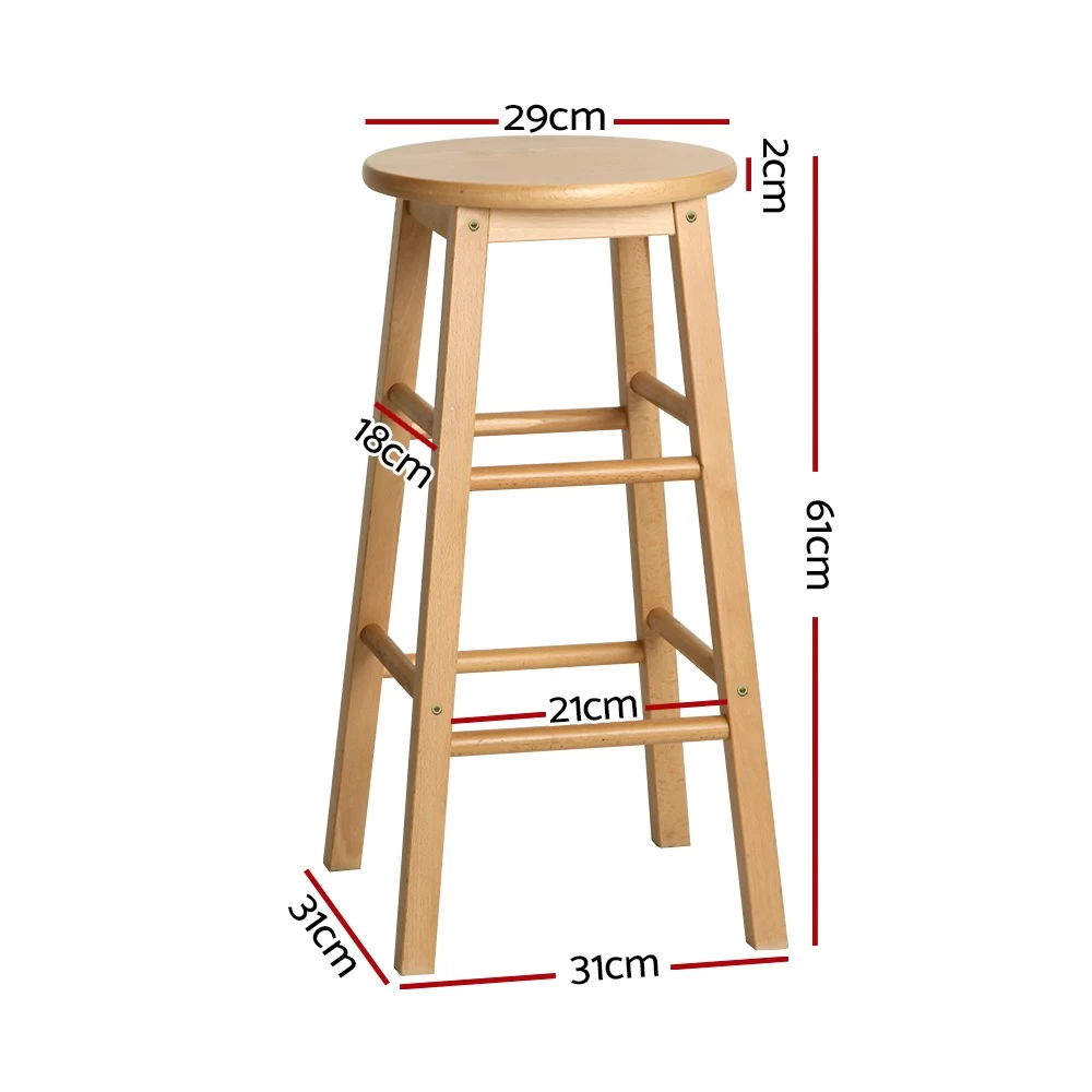 Artiss 2 X Wooden Bar Stools Bar Stool Dining Chairs Kitchen Nature Barstools - Image 3
