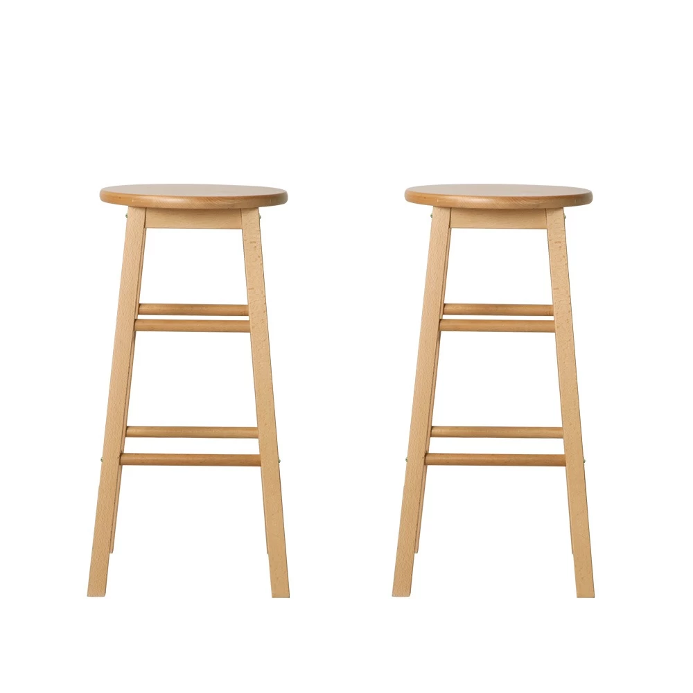 Artiss 2 X Wooden Bar Stools Bar Stool Dining Chairs Kitchen Nature Barstools - Image 4