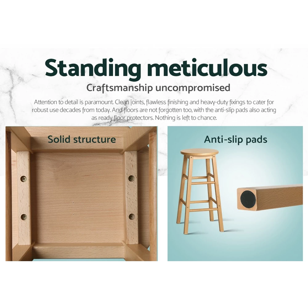 Artiss 2 X Wooden Bar Stools Bar Stool Dining Chairs Kitchen Nature Barstools - Image 6
