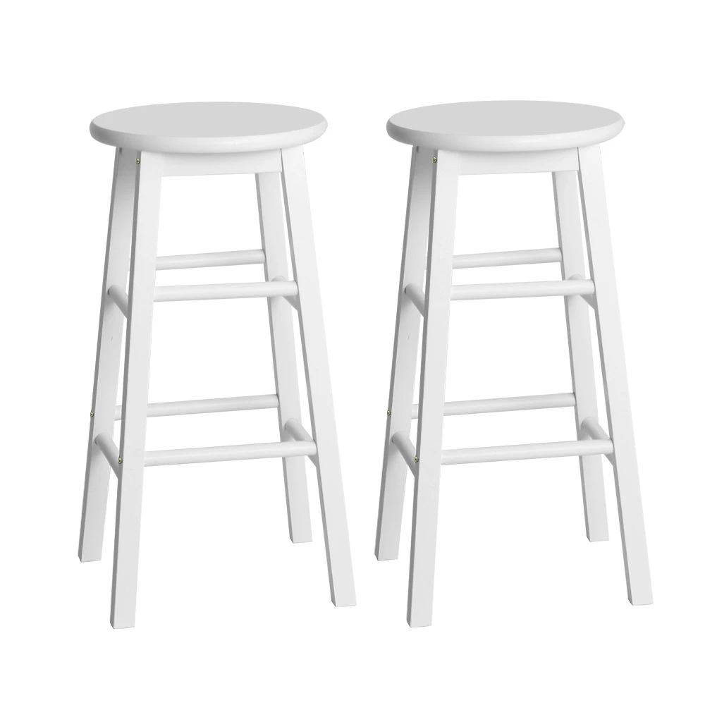 Artiss 2 X Wooden Bar Stools Bar Stool Dining Chairs Kitchen White Barstools - Image 2