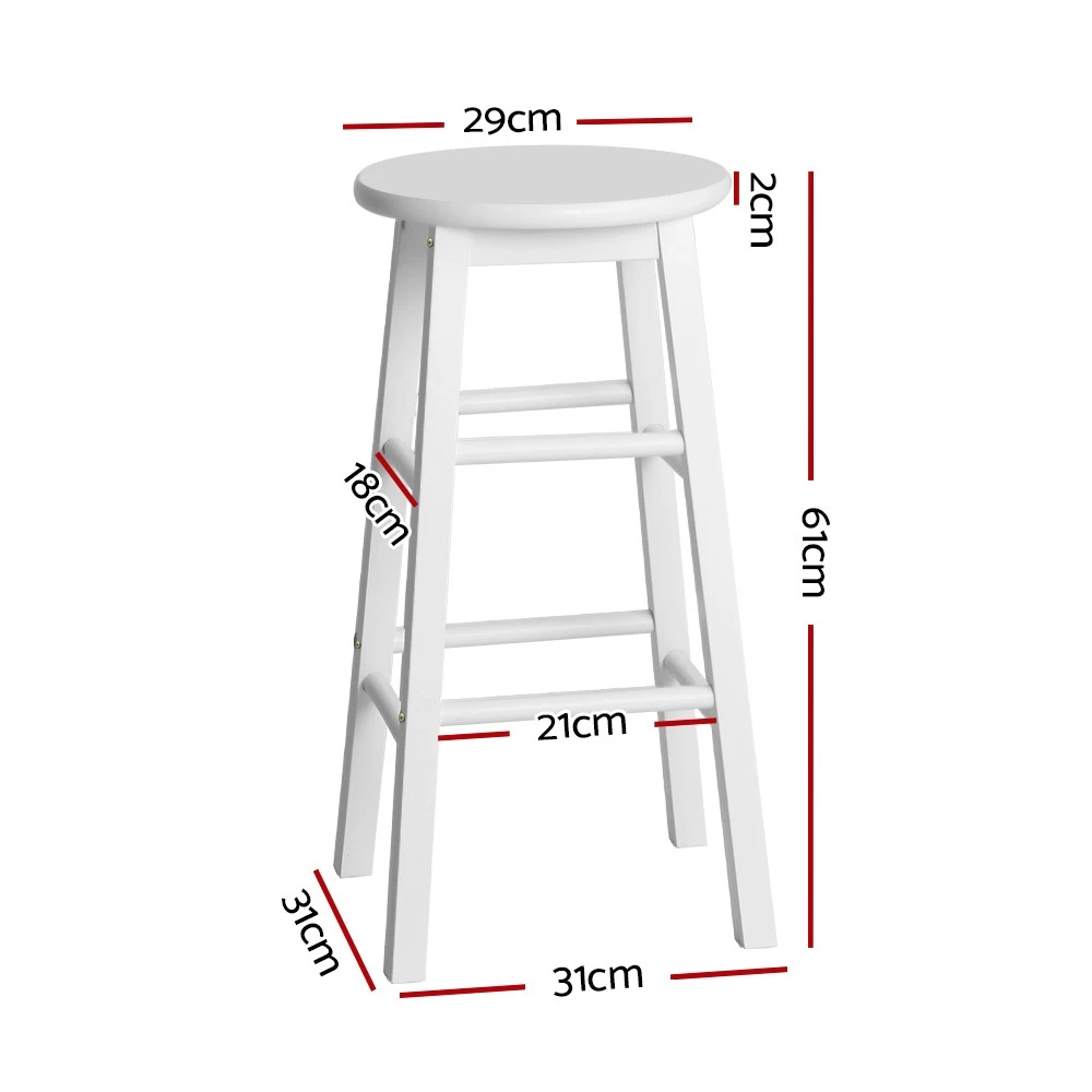 Artiss 2 X Wooden Bar Stools Bar Stool Dining Chairs Kitchen White Barstools - Image 3