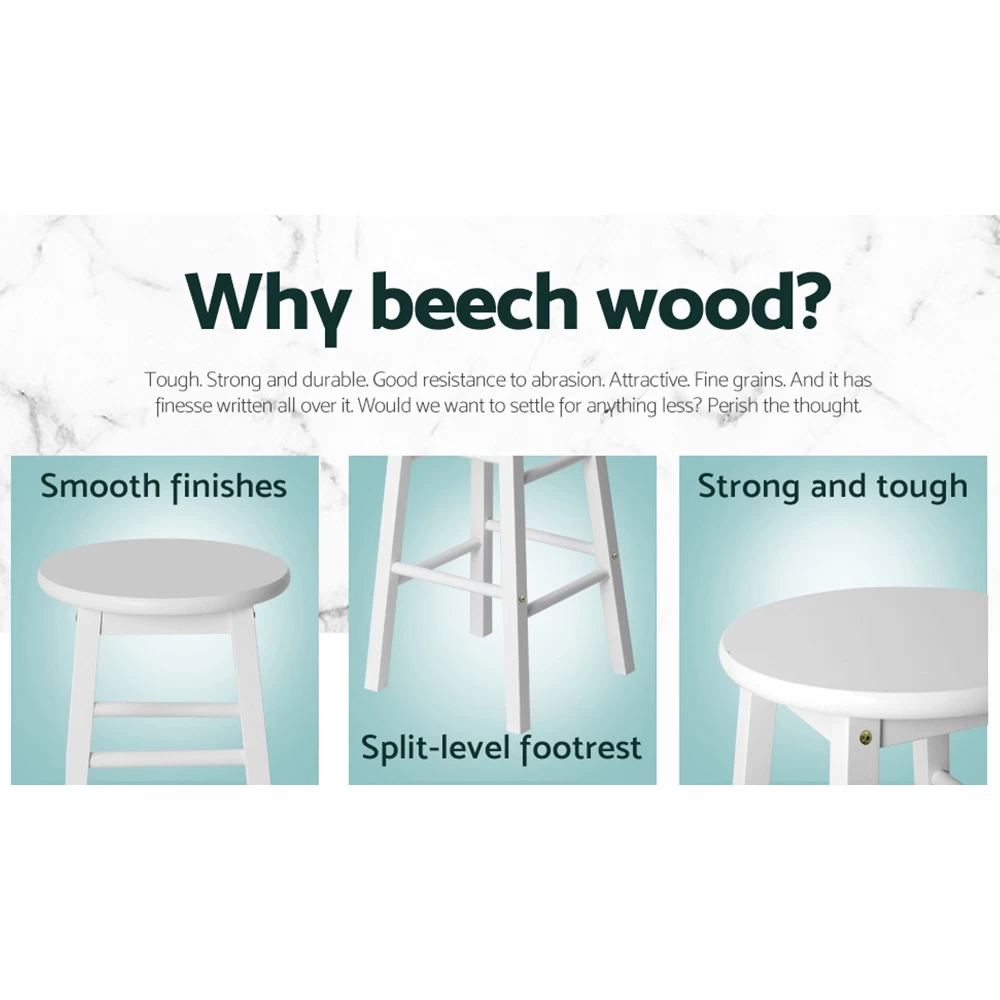 Artiss 2 X Wooden Bar Stools Bar Stool Dining Chairs Kitchen White Barstools - Image 5