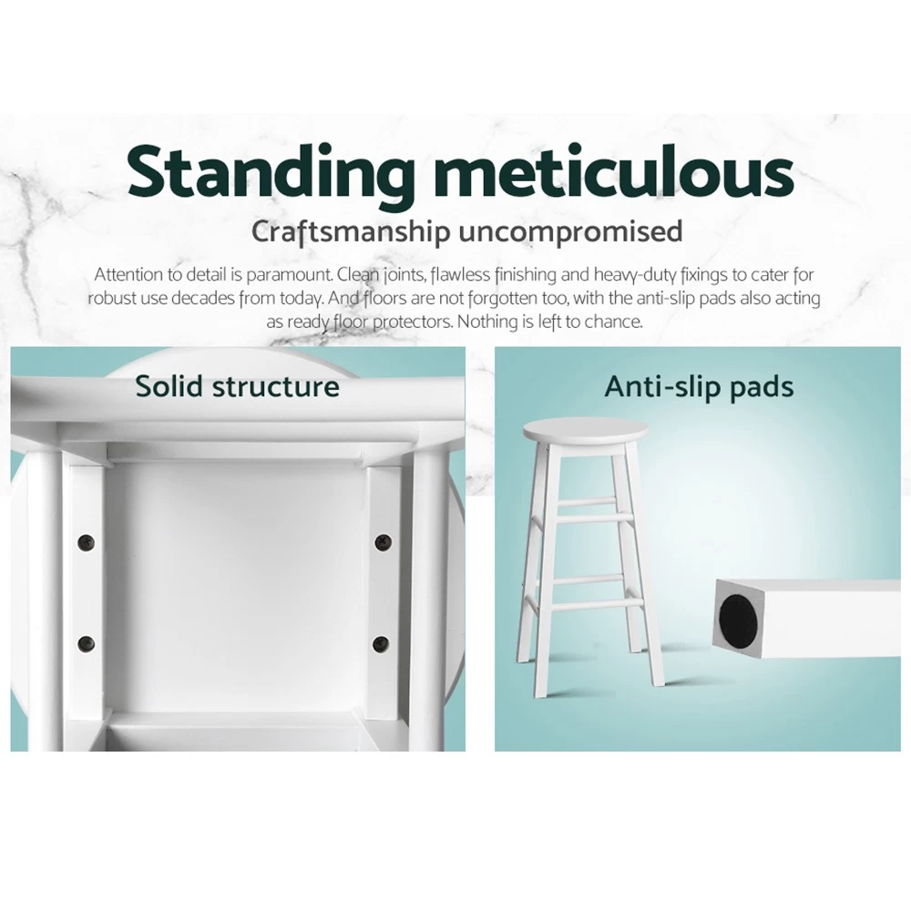 Artiss 2 X Wooden Bar Stools Bar Stool Dining Chairs Kitchen White Barstools - Image 6