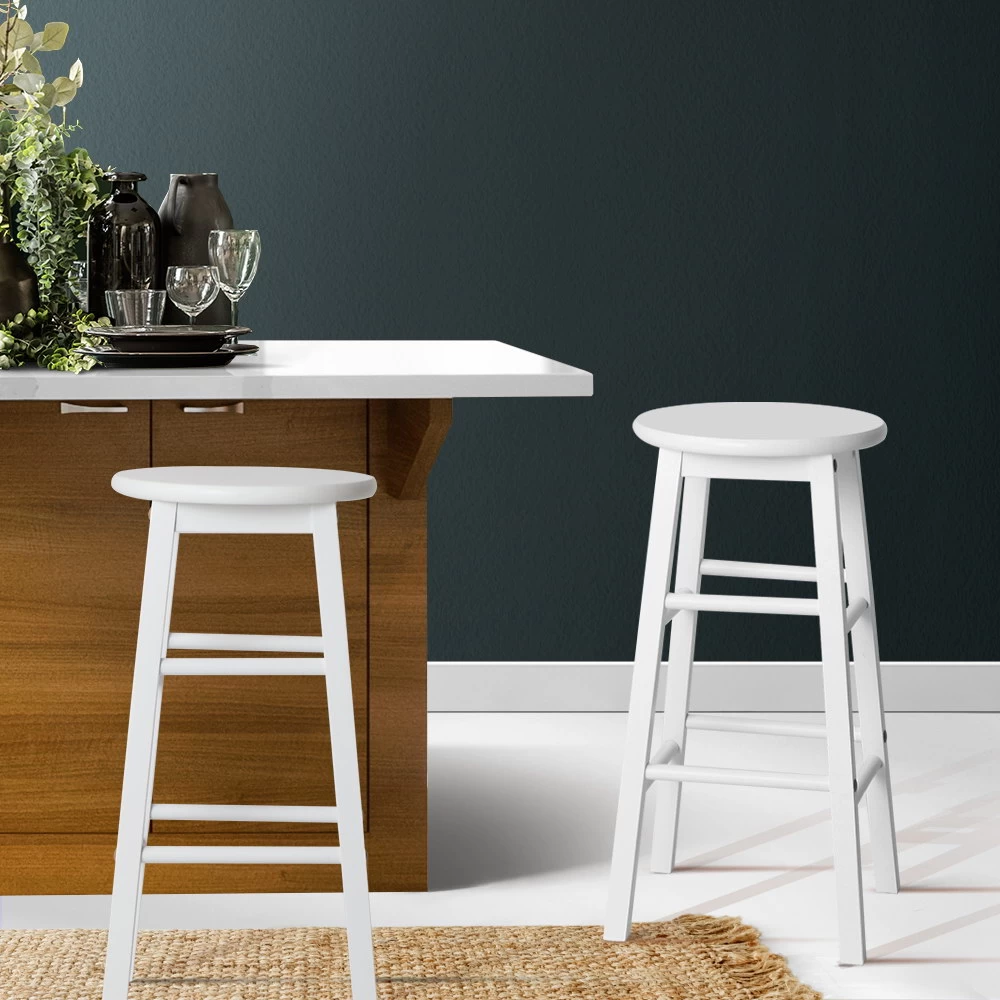 Artiss 2 X Wooden Bar Stools Bar Stool Dining Chairs Kitchen White Barstools - Image 8