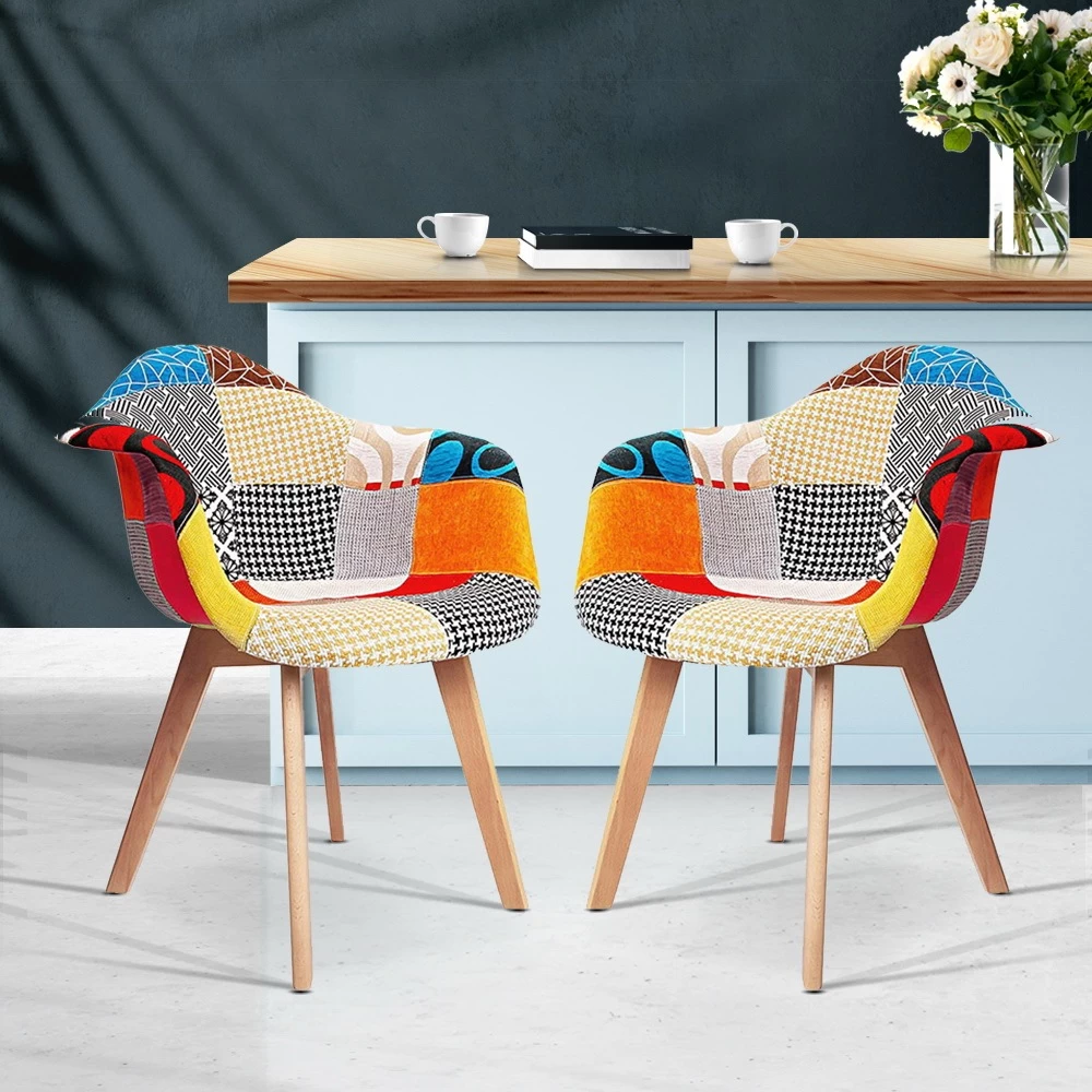 Artiss Fabric Dining Chairs Multi-Color Kitchen Chairs X2
