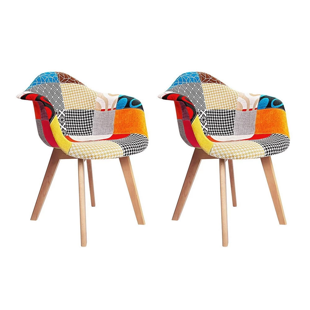Artiss Fabric Dining Chairs Multi-Color Kitchen Chairs X2 - Image 2