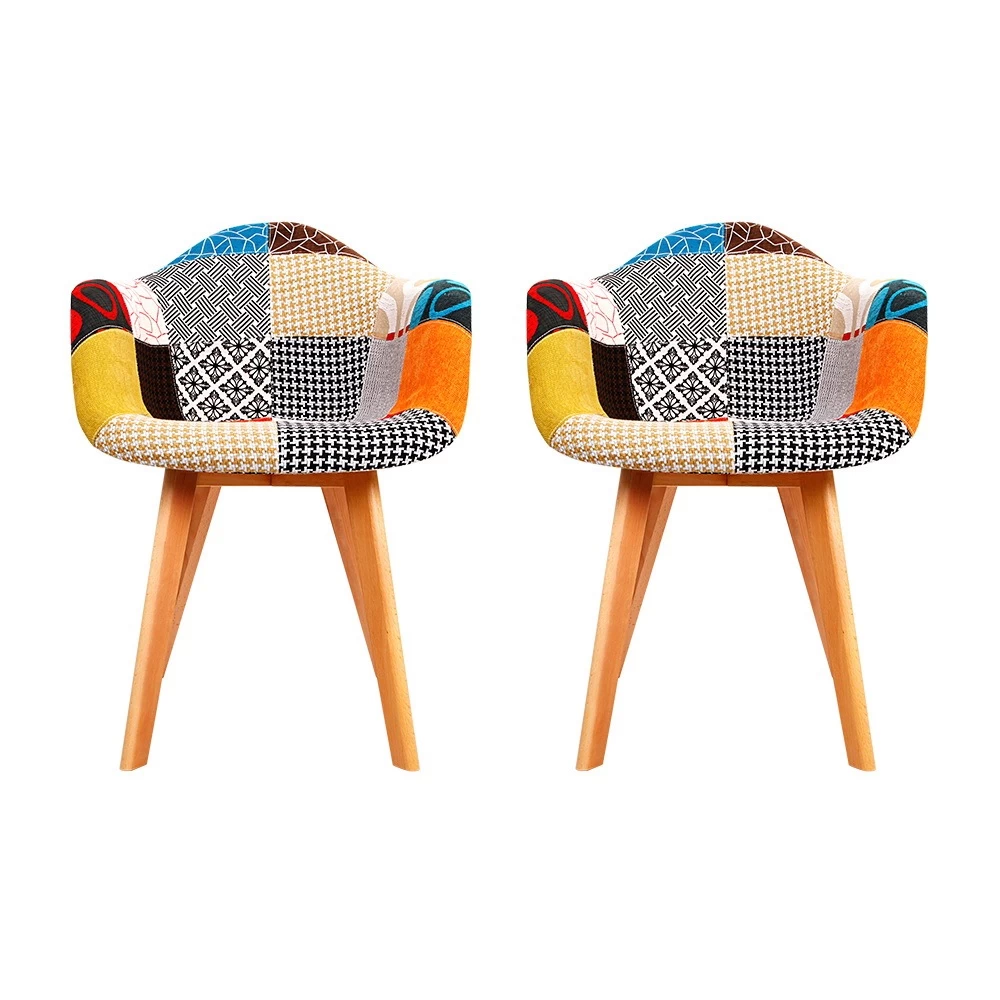 Artiss Fabric Dining Chairs Multi-Color Kitchen Chairs X2 - Image 4