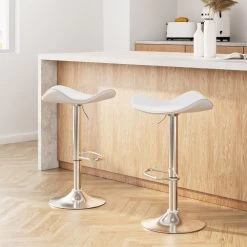 Artiss 2x Kitchen Bar Stools Swivel Stool Leather Chair White
