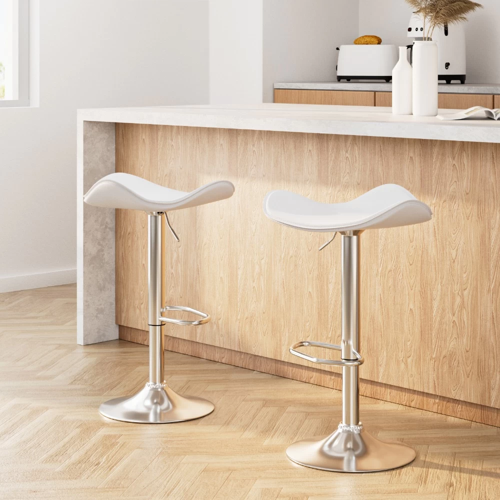 Artiss 2x Kitchen Bar Stools Swivel Stool Leather Chair White