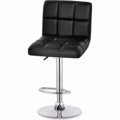2x Grid PU Leather Gas Lift Bar Stool In Black
