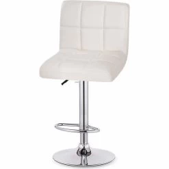 2x Grid Gas Lift PU Leather Bar Stool In White