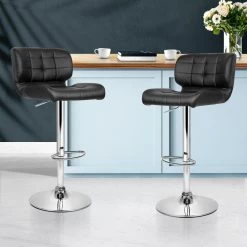 Artiss Bar Stools Kitchen Stool Leather Black