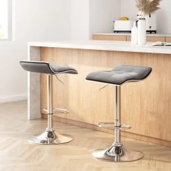 Artiss Bar Stools Dining Chairs Fabric Grey