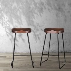 Artiss Set Of 2 Wooden Bar Stools Backless - Black