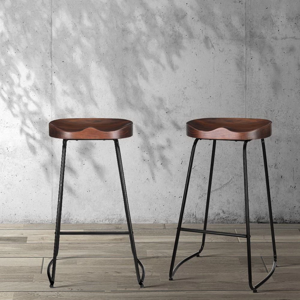 Artiss Set Of 2 Wooden Bar Stools Backless - Black