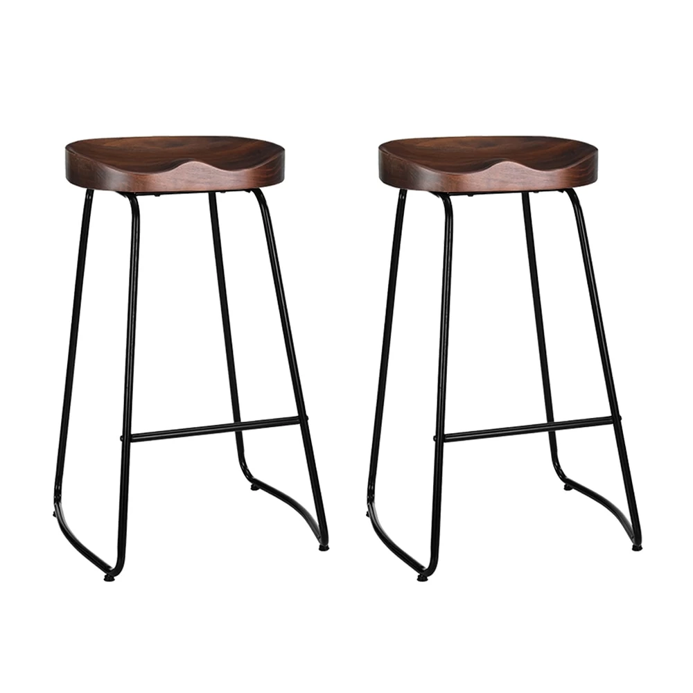 Artiss Set Of 2 Wooden Bar Stools Backless - Black - Image 2