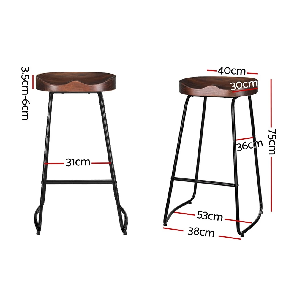 Artiss Set Of 2 Wooden Bar Stools Backless - Black - Image 3